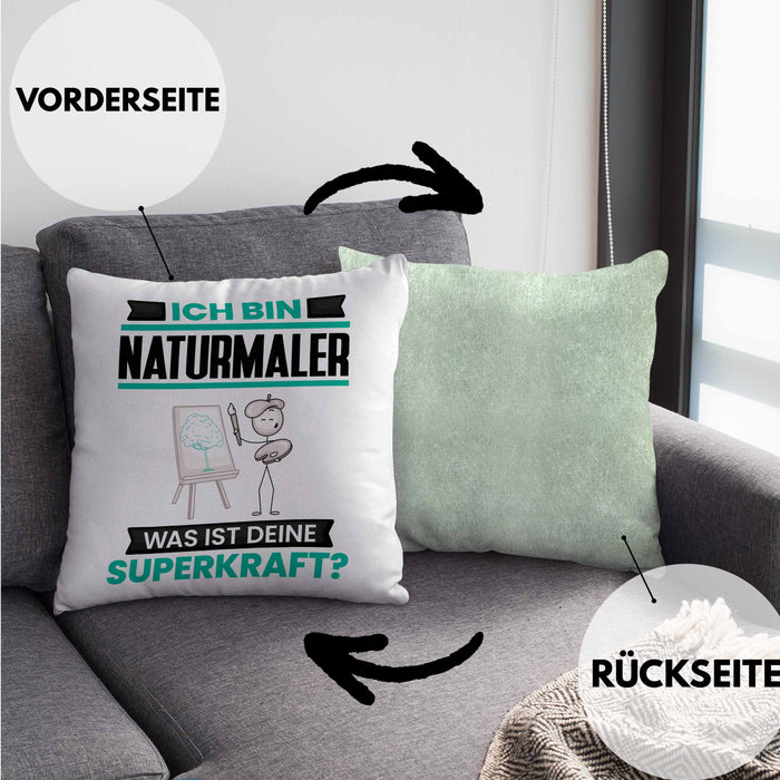 Naturmaler Kissen mit Füllung 40x40 Geschenk für Naturmaler Geburtstag Lustiger Spruch Was Ist Deine Superkraft (Grau) Grün Trendation