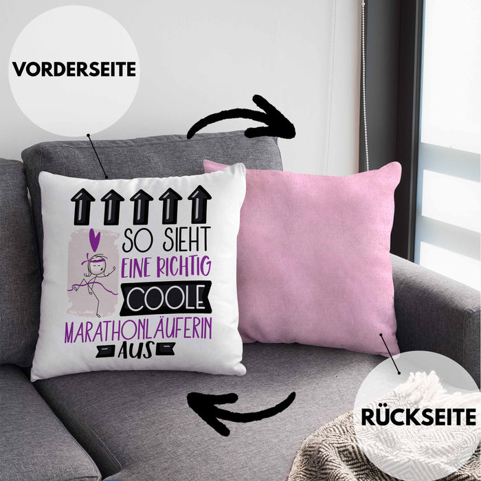 Marathonläuferin Geschenk Kissen mit Füllung 40x40 Lustig Geschenkidee für Marathonläuferin Geburtstag So Sieht Eine Richtig Coole Marathonläuferin Aus Frauen Spruch (Grau) Rosa Trendation