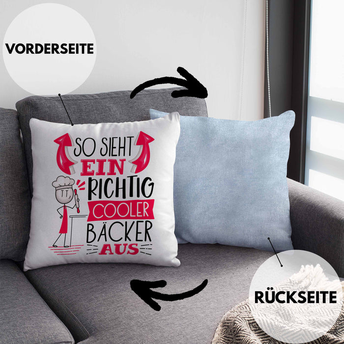 Bäcker Kissen mit Füllung 40x40 Geschenk So Sieht Ein RIchtig Cooler Bäcker Aus Geschenkidee Lustiger Spruch Geburtstag (Grau) Blau Trendation