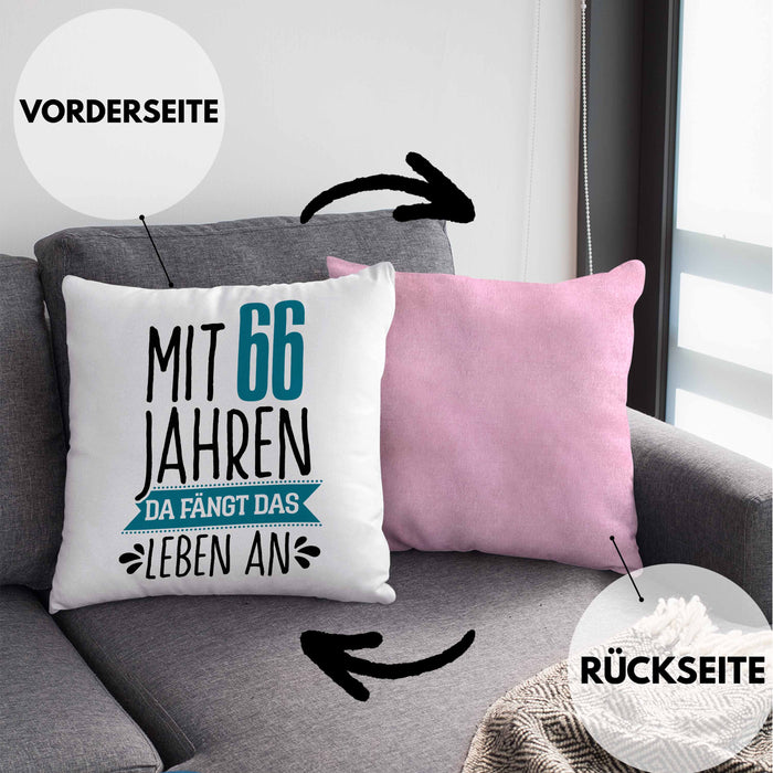 Trendation - Lustiges Geschenk 66. Geburtstag für Männer und Frauen Kissen mit Füllung 40x40 66er Geschenkiee Spruch (Grau) Rosa Trendation