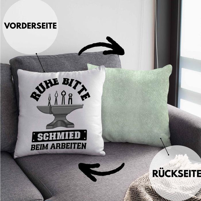 Schmied Geschenke Kissen mit Füllung 40x40 mit Spruch Hufschmied Geschenkidee (Grau) Grün Trendation