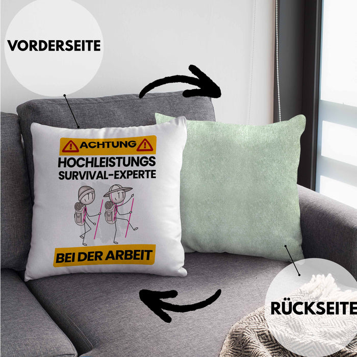Survival-Experte Kissen mit Füllung 40x40 Geschenk Lustiger Spruch Geschenkidee für Survival-Experte Achtung Hochleistungs Survival-Experte Bei Der Arbeit (Grau) Grün Trendation