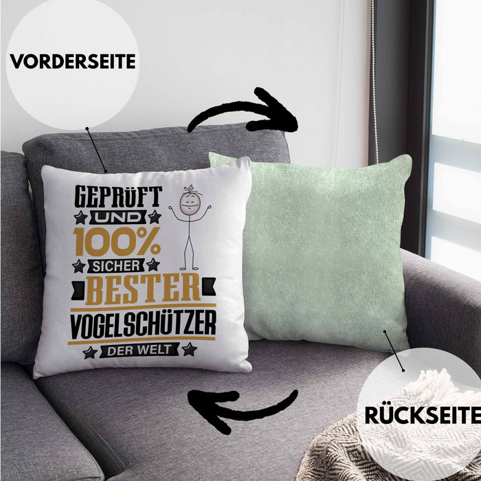 Vogelschützer Geschenk Lustiger Spruch für Vogelschützer Geschenkidee Bester Vogelschützer Der WeltKissen mit Füllung 40x40 (Grau) Grün Trendation