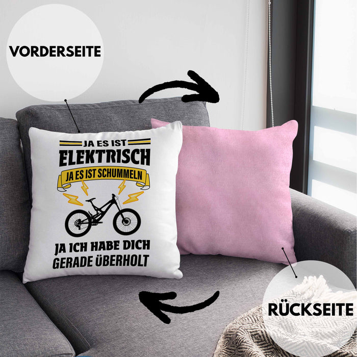 Elektrofahrrad E-Bike Kissen mit Füllung 40x40 mit Spruch Geschenk Ebike Lustige Geschenke (Grau) Rosa Trendation