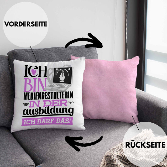 Mediengestalterin Ausbildung Start Geschenk Kissen mit Füllung 40x40 Ich Bin Mediengestalterin In Der Ausbildung Ich Darf Das Geschenkidee (Grau) Rosa Trendation