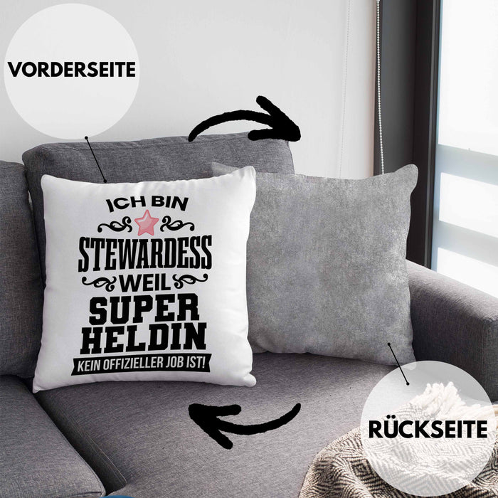 Stewardess Kissen mit Füllung 40x40 Geschenk für Stewardessin Lustiger Spruch (Grau) Grau Trendation