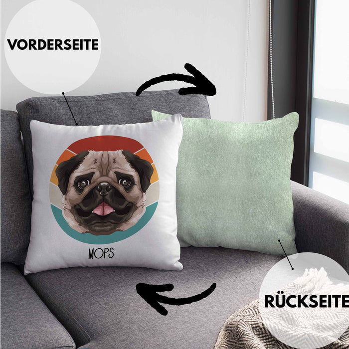 Mops Besitzer Kissen mit Füllung 40x40 Geschenk Lustiger Spruch Geschenkidee Mops Mama Papa (Grau) Grün Trendation