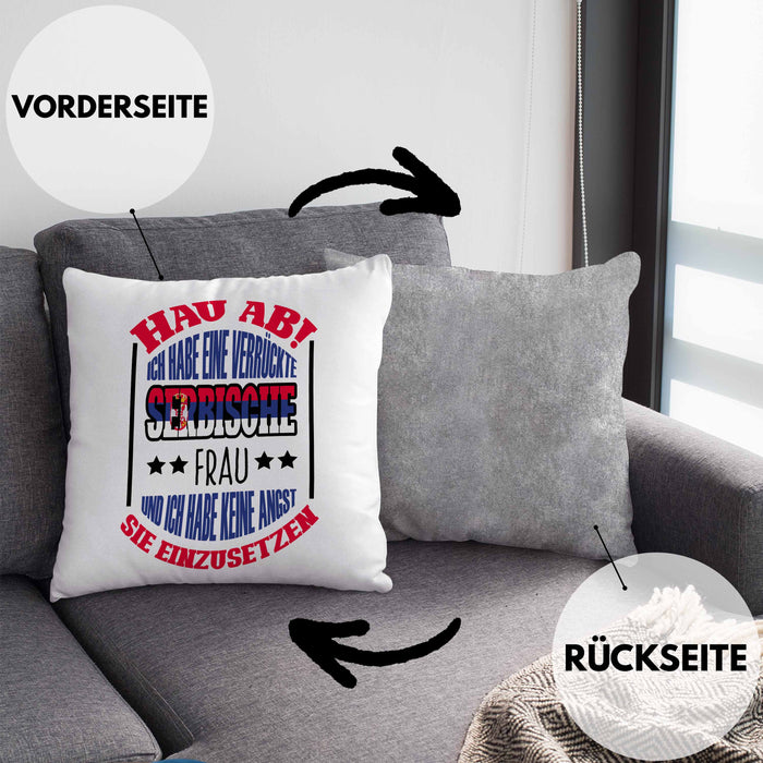 Lustige Serbe Kissen mit Füllung 40x40 Geschenk für Serbien-Liebhaber "Ich Habe Eine Serbische Frau" (Grau) Grau Trendation