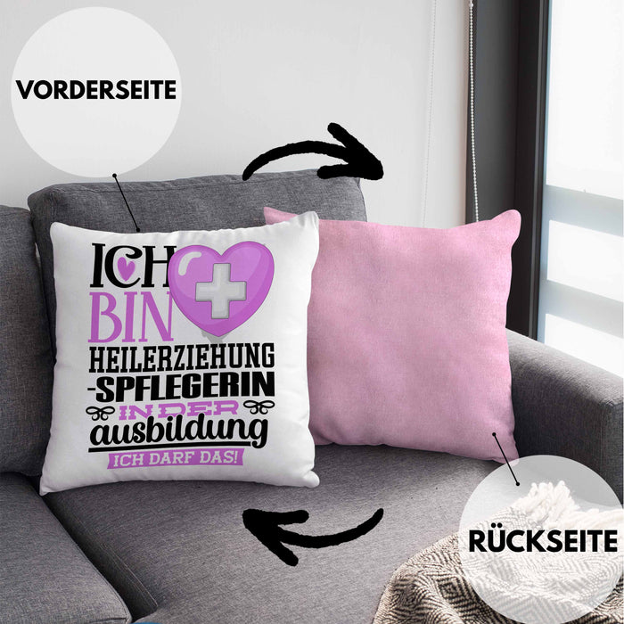 Heilerziehungspflegerin Ausbildung Start Geschenk Kissen mit Füllung 40x40 Ich Bin Heilerziehungspflegerin In Der Ausbildung Ich Darf Das Geschenkidee (Grau) Rosa Trendation