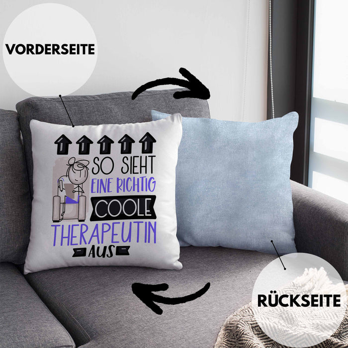 Therapeutin Geschenk Kissen mit Füllung 40x40 Lustig Geschenkidee für Therapeutin Geburtstag So Sieht Eine Richtig Coole Therapeutin Aus Frauen Spruch (Grau) Blau Trendation