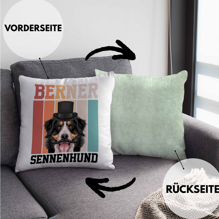 Berner Sennen Besitzer Kissen mit Füllung 40x40 Geschenk Lustiger Spruch Geschenkidee Retro Vinatge Berner Sennen (Grau) Grün Trendation