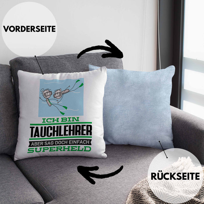 Tauchlehrer Geschenk Kissen mit Füllung 40x40 Ich Bin Tauchlehrer Aber Sag Doch Einfach Superheld Lustige Geschenkdiee für Tauchlehrer (Grau) Blau Trendation