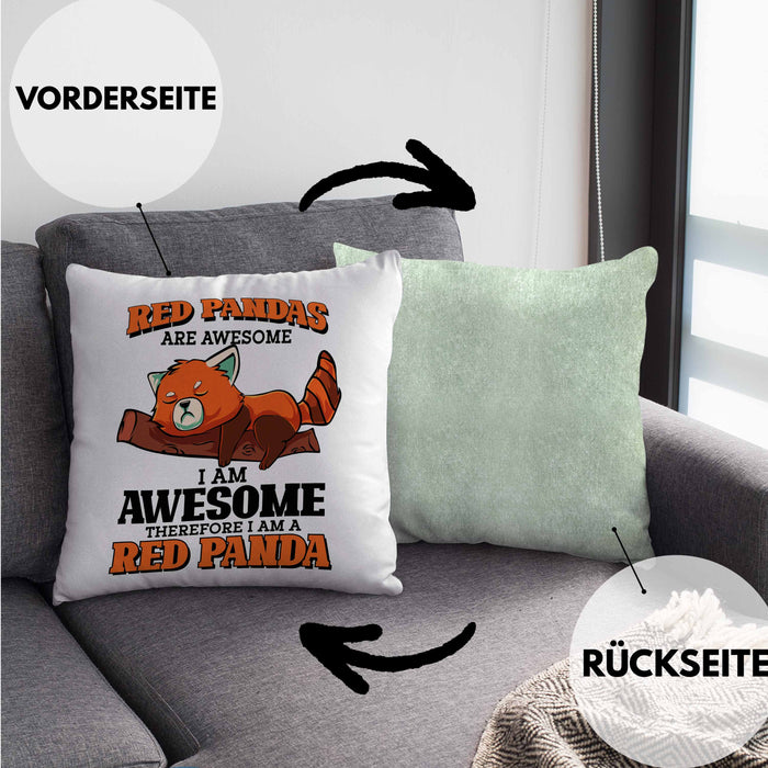 Lustige Roter Panda Kissen mit Füllung 40x40 Spruch Geschenk für Panda-Liebhaber (Grau) Grün Trendation
