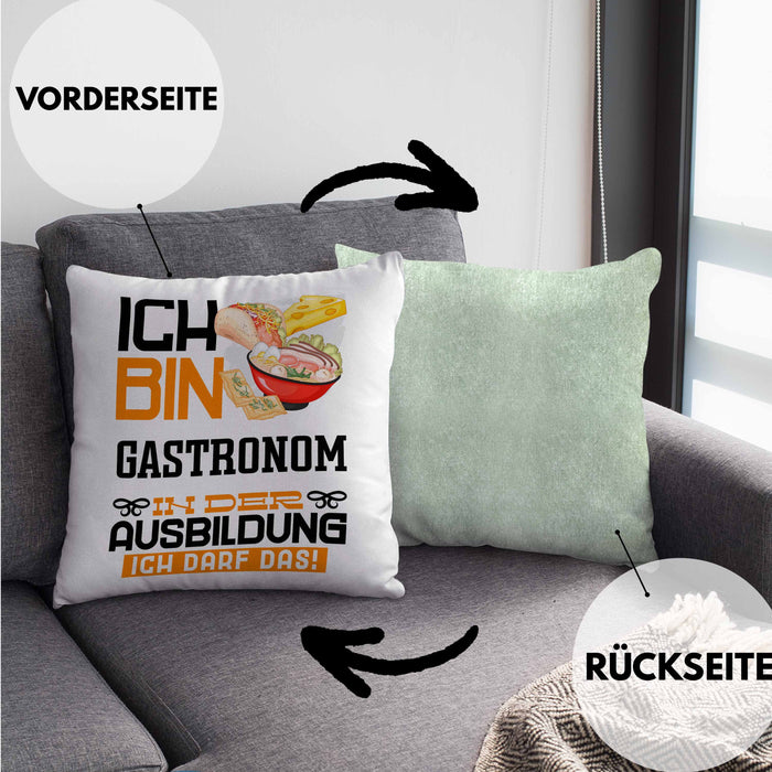 Gastronom Ausbildung Kissen mit Füllung 40x40 Geschenk Ich Bin Gastronom In Der Ausbildung Ich Darf Das Geschenkidee Spruch (Grau) Grün Trendation
