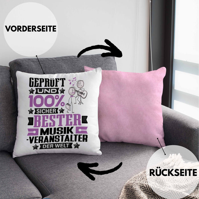 Musikveranstalter Geschenk Lustiger Spruch für Musikveranstalter Geschenkidee Bester Musikveranstalter Der WeltKissen mit Füllung 40x40 (Grau) Rosa Trendation