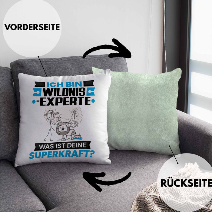 Wildnixexperte Kissen mit Füllung 40x40 Geschenk für Wildnixexperte Geburtstag Lustiger Spruch Was Ist Deine Superkraft (Grau) Grün Trendation