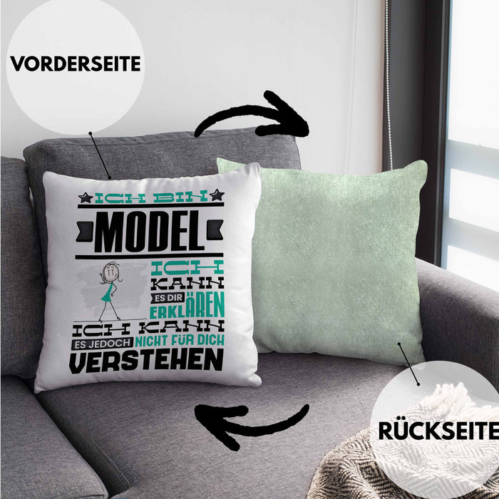 Model Geschenk Kissen mit Füllung 40x40 Geschenkidee für Model Geburtstag Lustiger Spruch Ich Bin Model Ich Kann Es Dir Erklären Aber Nicht Für Dich Verstehen (Grau) Grün Trendation