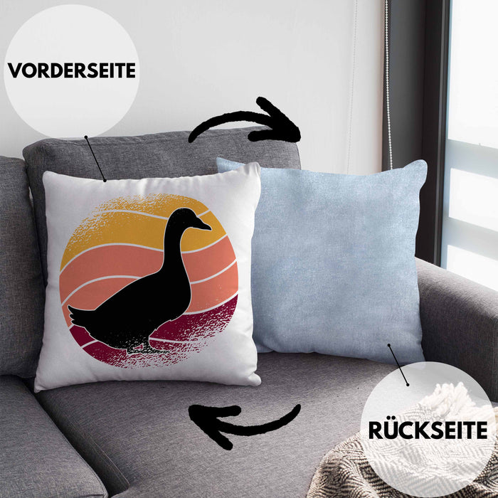 Ente Geschenk Vintage Kissen mit Füllung 40x40 Geschenk Retro Bauernhof Enten (Grau) Blau Trendation