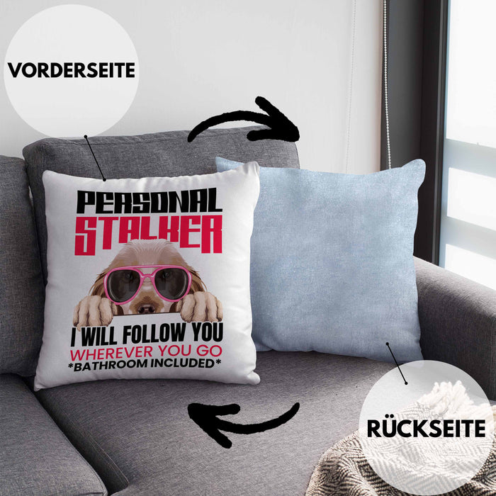 Cocker Spaniel Besitzerin Kissen mit Füllung 40x40 Geschenk Lustiger Spruch Geschenkidee Personal Stalker (Grau) Blau Trendation