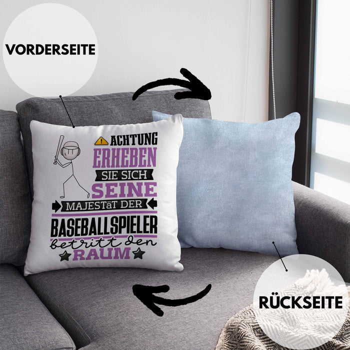 Baseballspieler Geschenk Kissen mit Füllung 40x40 Lustiger Spruch Erheben Sie Sich Der Baseballspieler Betritt den Raum (Grau) Blau Trendation
