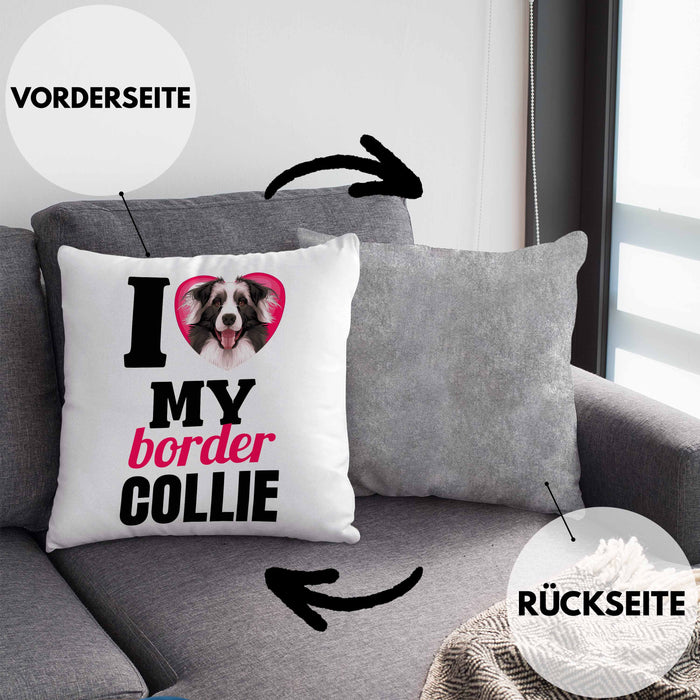 Border Collies Besitzerin Kissen mit Füllung 40x40 Geschenk Lustiger Spruch Geschenkidee I Love My Border Collies (Grau) Grau Trendation