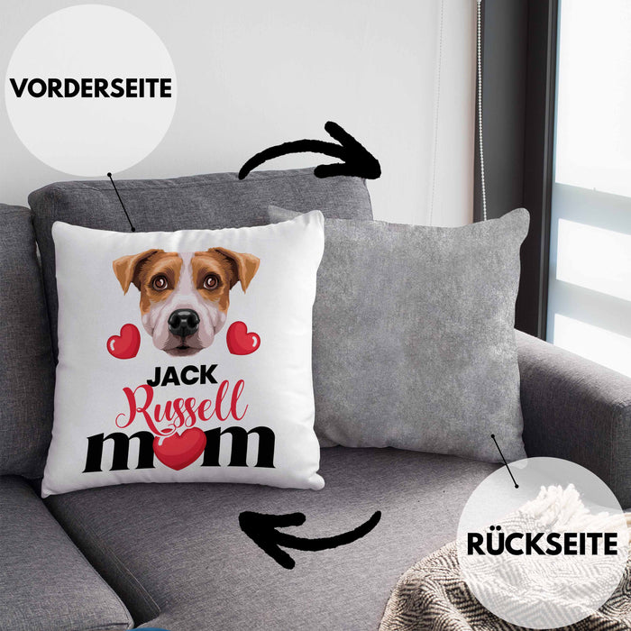 Jack Russell Besitzer Mom Mama Kissen mit Füllung 40x40 Geschenk Lustiger Spruch Geschenkidee Jack Russell Besitzerin (Grau) Grau Trendation