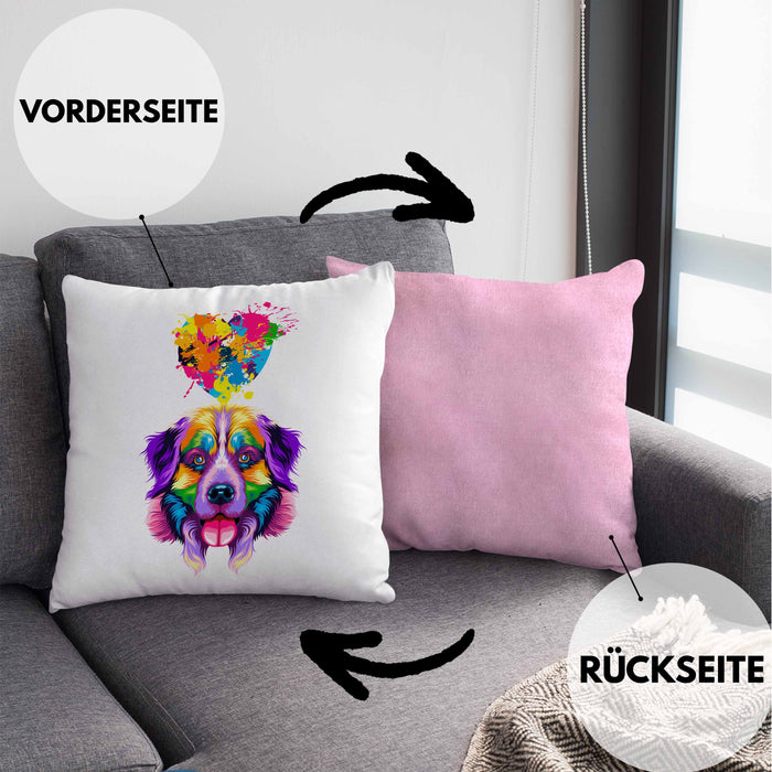 Border Collie Herz Farbe Besitzer Kissen mit Füllung 40x40 Geschenk Lustiger Spruch Geschenkidee Border Collie Liebhaber (Grau) Rosa Trendation
