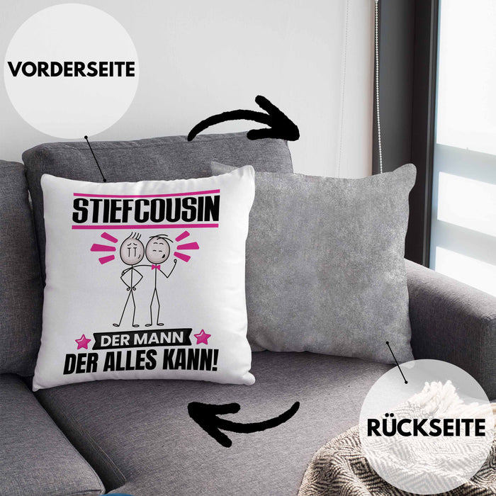 Stiefcousin Kissen mit Füllung 40x40 Geschenk für Stiefcousin Der Mann Der Alles Kann Geschenkidee zum Geburtstag (Grau) Grau Trendation