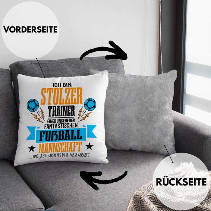 Fußballtrainer-Kissen mit Füllung 40x40 Geschenk von der Mannschaft für Trainer (Grau) Grau Trendation