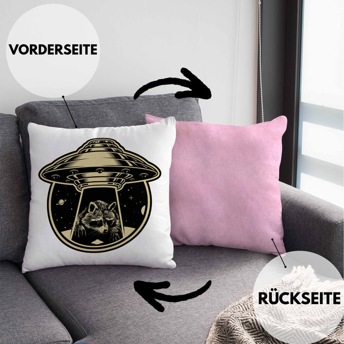 Waschbär Geschenk Kissen mit Füllung 40x40 Ufo Alien Waschbär-Liebhaber Geschenkdidee (Grau) Rosa Trendation