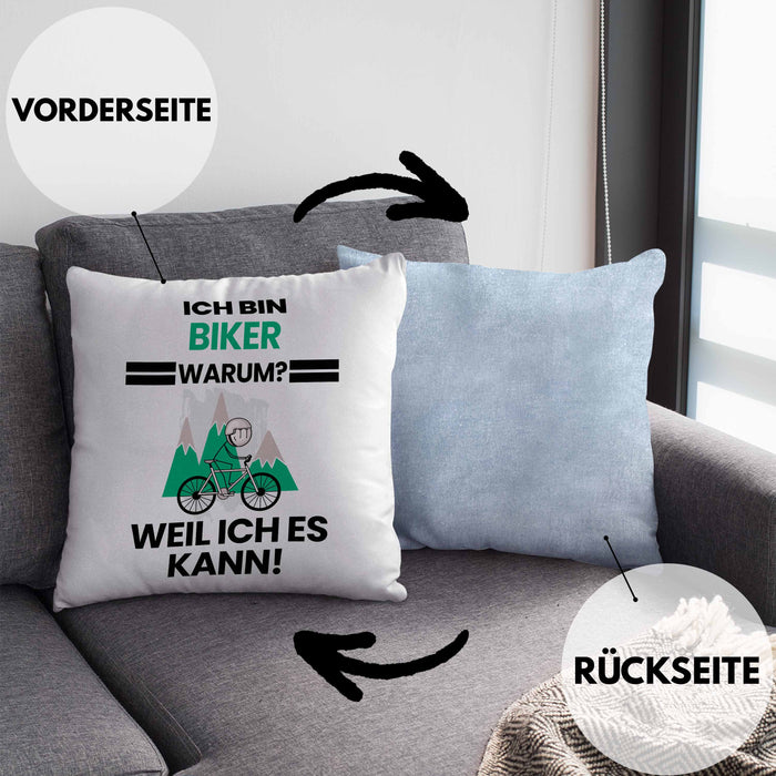 Biker Geschenk Kissen mit Füllung 40x40 Lustiger Spruch Ich Bin Biker Warum Weil Ich Es Kann Geschenkidee Bester Biker Geburtstag (Grau) Blau Trendation