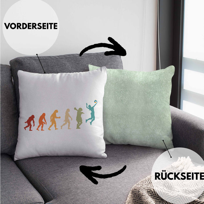 Volleyball Geschenk Kissen mit Füllung 40x40 Evolution Coach Herren Mädchen Kaffee Zubehör Volleyball-Spieler Spielerin (Grau) Grün Trendation