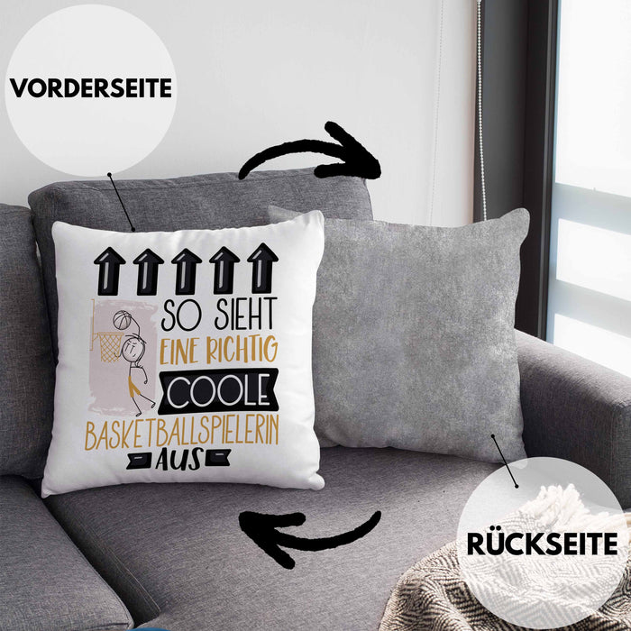 Basketballspielerin Geschenk Kissen mit Füllung 40x40 Lustig Geschenkidee für Basketballspielerin Geburtstag So Sieht Eine Richtig Coole Basketballspielerin Aus Frauen Spruch (Grau) Grau Trendation