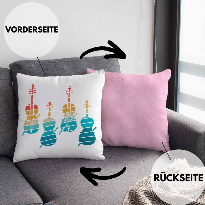 Geigenspieler Geschenk Kissen mit Füllung 40x40 Geigenspielerin Geigen Grafik Retro (Grau) Rosa Trendation