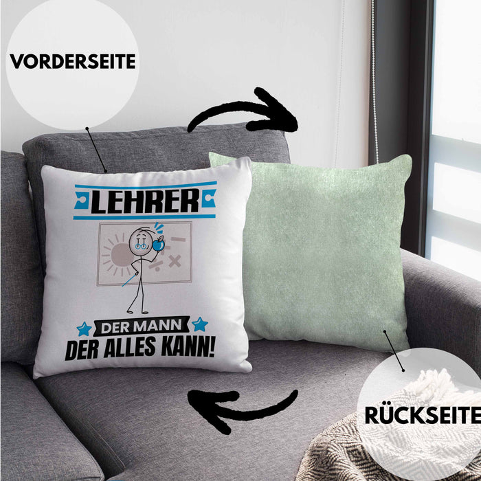 Lehrer Kissen mit Füllung 40x40 Geschenk für Lehrer Der Mann Der Alles Kann Geschenkidee zum Geburtstag (Grau) Grün Trendation