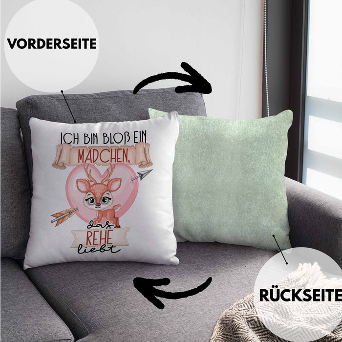 Rehe Kissen mit Füllung 40x40 Geschenk Frauen Ich Bin Bloß Ein Mädchen Das Rehe Liebt Rehliebhaberin Geschenk Spruch Geburtstag (Grau) Grün Trendation