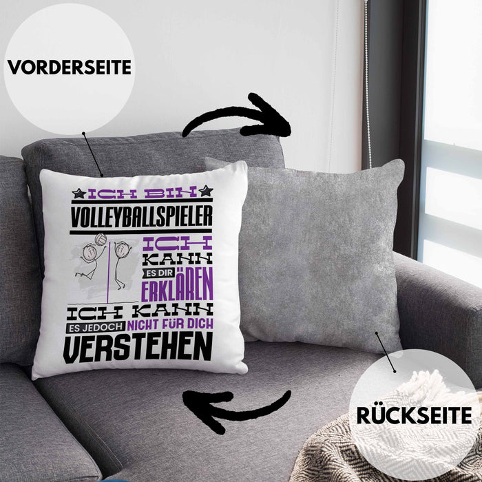 Volleyballspieler Geschenk Kaffee-Kissen mit Füllung 40x40 Geschenkidee für Volleyballspieler Ich Bin Volleyballspieler Ich Kann Es Dir Erklären Jedoch Nicht Für Dich Verstehen Spruch Lustig (Grau) Grau Trendation