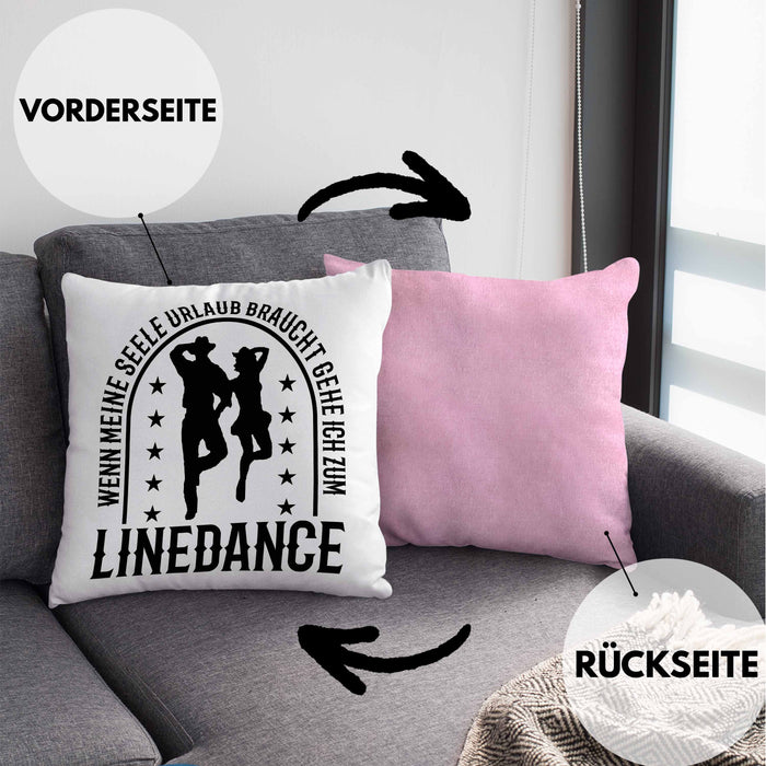 Lustige Kissen mit Füllung 40x40 für Line Dance Fans Spruch Line Dance Tänzerin (Grau) Rosa Trendation
