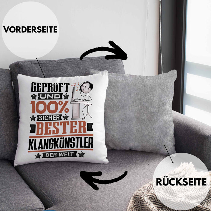 Klangkünstler Geschenk Lustiger Spruch für Klangkünstler Geschenkidee Bester Klangkünstler Der WeltKissen mit Füllung 40x40 (Grau) Grau Trendation