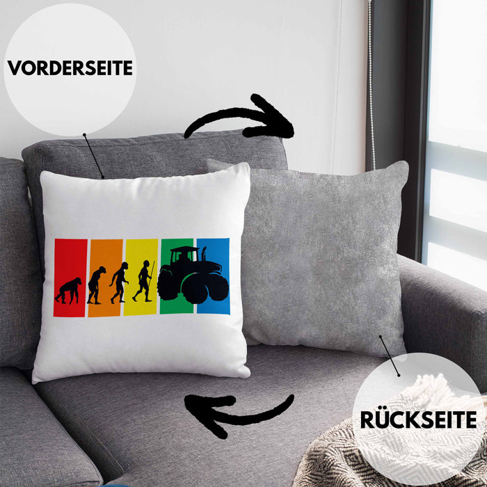 Lustige Traktor Kissen mit Füllung 40x40 Geschenk für Bauer Landwirt Evolution Grafik (Grau) Grau Trendation
