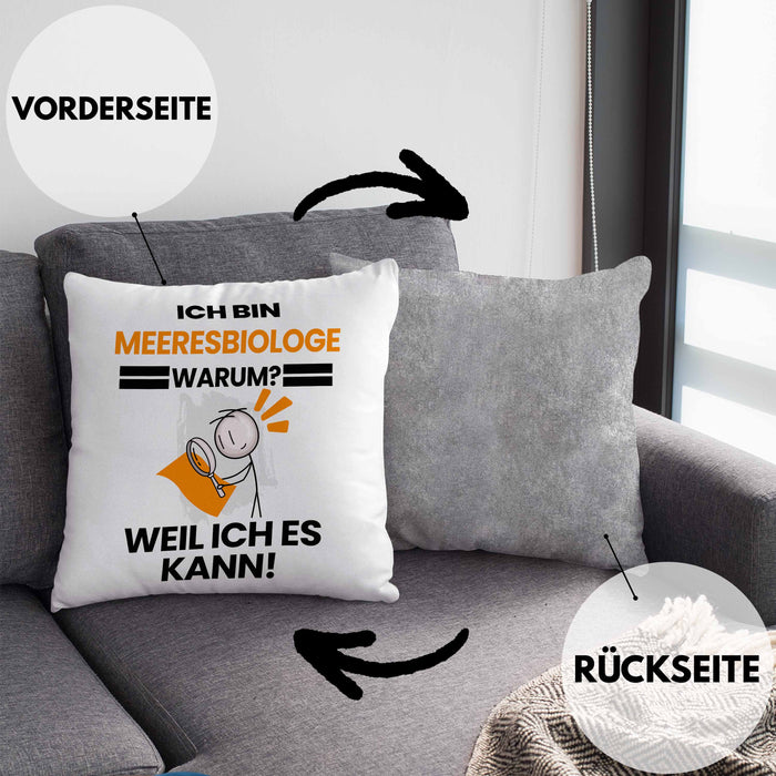 Meeresbiologe Geschenk Kissen mit Füllung 40x40 Lustiger Spruch Ich Bin Meeresbiologe Warum Weil Ich Es Kann Geschenkidee Bester Meeresbiologe Geburtstag (Grau) Grau Trendation