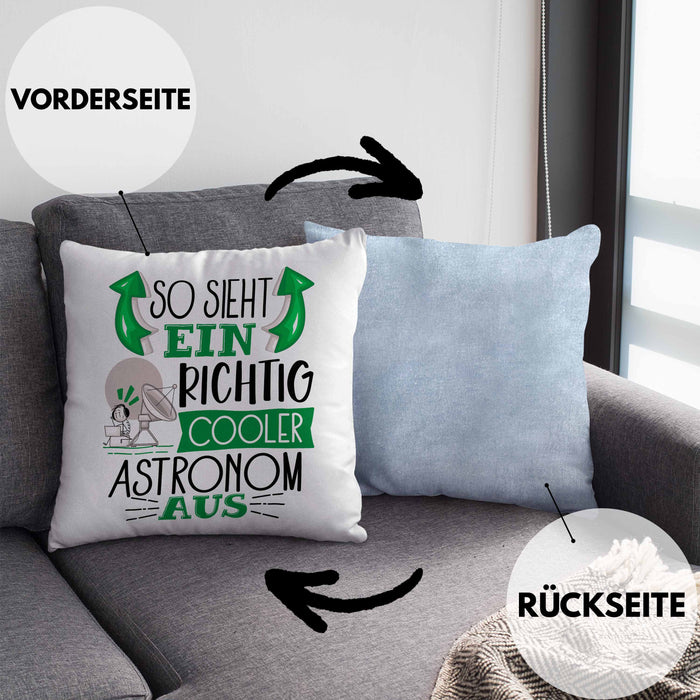 Astronom Kissen mit Füllung 40x40 Geschenk So Sieht Ein Richtig Cooler Astronom Aus Geschenkidee Spruch Lustig (Grau) Blau Trendation
