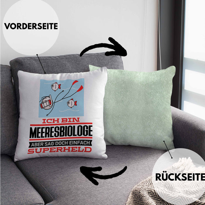 Meeresbiologe Geschenk Kissen mit Füllung 40x40 Ich Bin Meeresbiologe Aber Sag Doch Einfach Superheld Lustige Geschenkdiee für Meeresbiologe (Grau) Grün Trendation