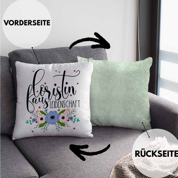 Floristin Aus Leidenschaft Kissen mit Füllung 40x40 Geschenk Blumen Floristin Geschenkidee (Grau) Grün Trendation