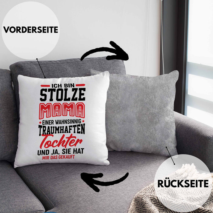 Muttertagsgeschenk Kissen mit Füllung 40x40 Ich Bin Stolze Mama Einer Wahnsinnig Traumhaften Tochter Geschenk für Mutter von Tochter (Grau) Grau Trendation