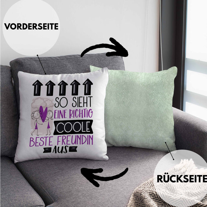 Beste Freundin Geschenk Kissen mit Füllung 40x40 Lustig Geschenkidee für Beste Freundin Geburtstag So Sieht Eine Richtig Coole Beste Freundin Aus Frauen Spruch BFF (Grau) Grün Trendation
