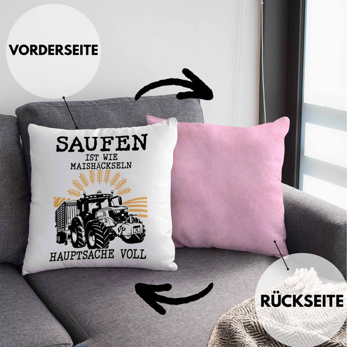 Landwirt Kissen mit Füllung 40x40 Geschenk Mais Häckseln Bauer Landwirtschaft Hauptsache Voll (Grau) Rosa Trendation