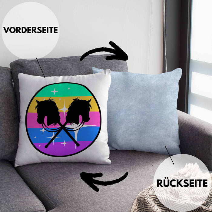 Hobbyhorse Mädchen Kissen mit Füllung 40x40 Geschenk Hobby Horse Pferde Grafik (Grau) Blau Trendation