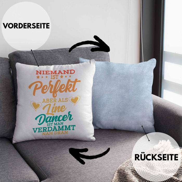 Lustige Line Dance Kissen mit Füllung 40x40 - Tolles Geschenk für Line Dance Enthusiasten "Niemand Ist toll Aber Als Lincedancer" (Grau) Blau Trendation
