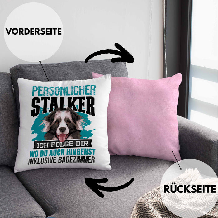 Border Collie Kissen mit Füllung 40x40 Geschenk Hundebesitzer Bordercollie Geschenkidee Kaffee-Kissen mit Füllung 40x40 Persönlicher Stalker (Grau) Rosa Trendation